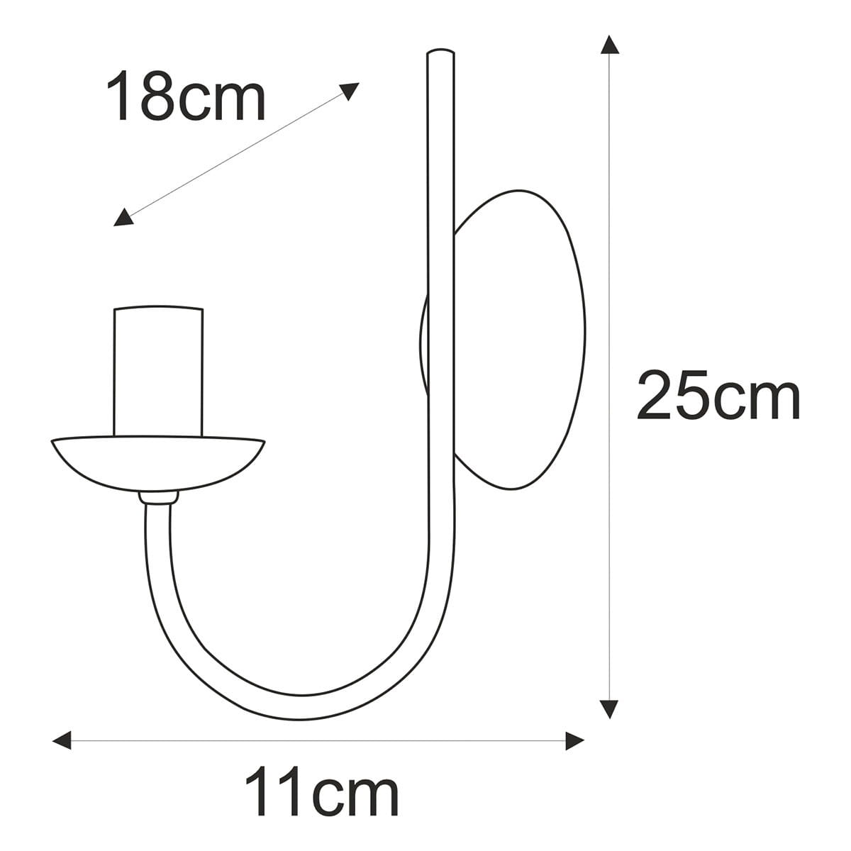 Kinkiet świecznikowy Haris 1xE14 w kolorze czarnym, o wysokości 25 cm, szerokości 11 cm i głębokości 18 cm. Posiada okrągłą podstawę oraz miejsce na świecę, projekt w minimalistycznym stylu.
