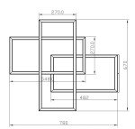 Czarna lampa sufitowa LED o mocy 78W, z regulacją temperatury barwowej. Geometryczny kształt z prostokątnymi ramkami, wymiary 780 mm x 670 mm. Wymiary szczegółowe: 270 mm x 270 mm oraz 482 mm x 548 mm. Idealna do nowoczesnych wnętrz.