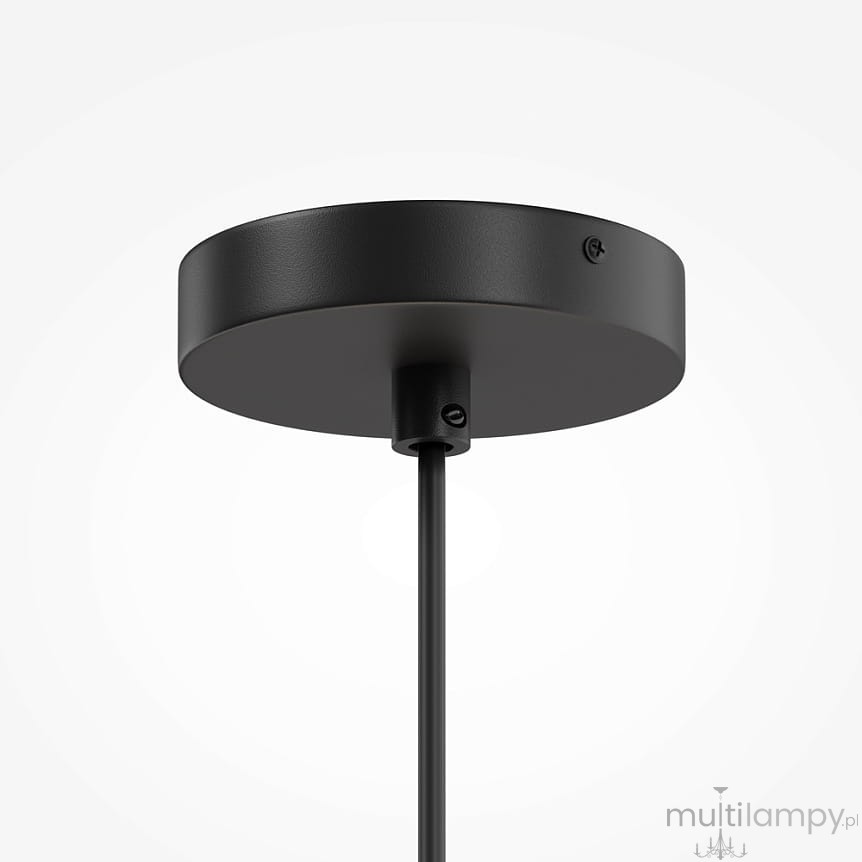 Sufitowa lampa wisząca Bergamo w kolorze szarym i białym, z pięcioma oprawami typu E27. Ujęcie z dołu, pokazujące okrągłą, metalową podstawę w kolorze czarnym oraz przewód. Prosty, nowoczesny design.