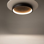 Lampa sufitowa LED Orign w kolorze czarnym o mocy 27W i temperaturze barwowej 3000K. Okrągła, z matowym wykończeniem, z centralnym elementem w kolorze brązowym. Zawieszona w pozycji poziomej, na prostym tle.
