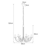 Żyrandol świecznikowy Perseo, czarny, z sześcioma miejscami na żarówki E14. Wymiary: wysokość 120 cm, szerokość 58 cm, długość 56 cm. Ułożony w formie wiszącej, z dekoracyjnymi ramionami i podstawą.
