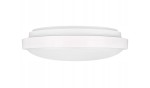 Plafon LED Luvo D27,5 18W 4000K IP44 w kolorze białym, o okrągłym kształcie. Produkt widoczny z boku, z matową, transparentną osłoną. Brzeg lampy ma prostą, minimalistyczną formę, idealny do oświetlenia wnętrz.