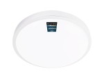 Luvo plafon LED o średnicy 27,5 cm, mocy 18W, emitujący neutralne białe światło 4000K. Okrągły kształt, biały kolor, montowany na suficie, z widoczną informacją o jasności 1800 lumenów. Stopień ochrony IP44.