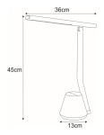 Lampka biurkowa Kiki w kolorze czarnym, z LED o mocy 8W, z regulowanym ramieniem. Wymiary: wysokość 45 cm, szerokość 36 cm, średnica podstawy 13 cm. Nowoczesny design z minimalistyczną formą.