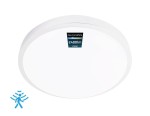Luvo plafon LED o średnicy 32,5 cm, moc 24W, barwa światła 4000K, IP44, biały. Zintegrowany czujnik ruchu. Widoczny napis informacyjny o jasności 2400 lm. Produkt zamontowany na gładkiej powierzchni, frontowy widok.