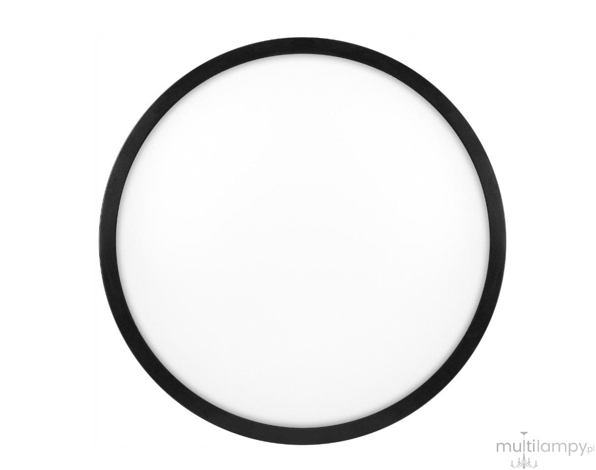 Plafon LED Luvo o średnicy 27,5 cm, mocy 18W, barwie 4000K, w czarnej ramie. Produkt ma okrągły kształt i matową, białą powierzchnię, idealny do zastosowania w pomieszczeniach o podwyższonej wilgotności (IP44).