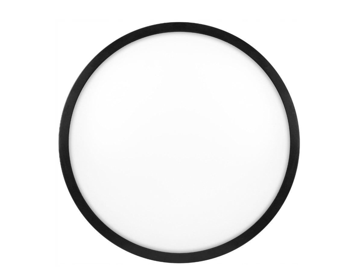 Plafon LED Luvo o średnicy 32,5 cm, mocy 24W i temperaturze barwowej 4000K. Okrągła, czarna ramka z matowym, białym kloszem. Montaż sufitowy, IP44, idealny do łazienek lub pomieszczeń o podwyższonej wilgotności.