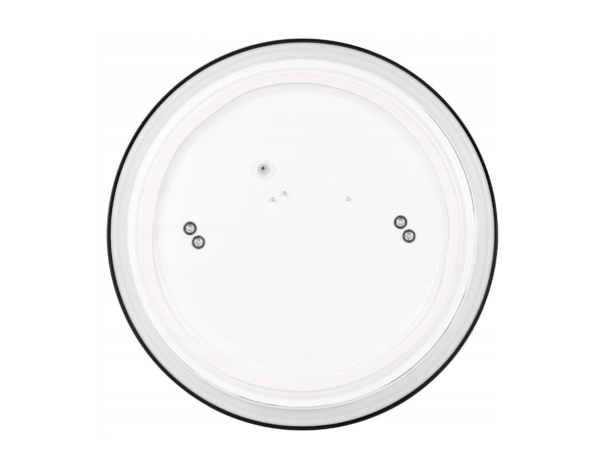 Luvo plafon LED o średnicy 27,5 cm, mocy 18W, barwie 4000K, z czujnikiem ruchu. Czarny, okrągły kształt z białą obwódką. Widoczne dwa małe otwory i czujnik w centralnej części. Przeznaczony do montażu sufitowego, IP44.