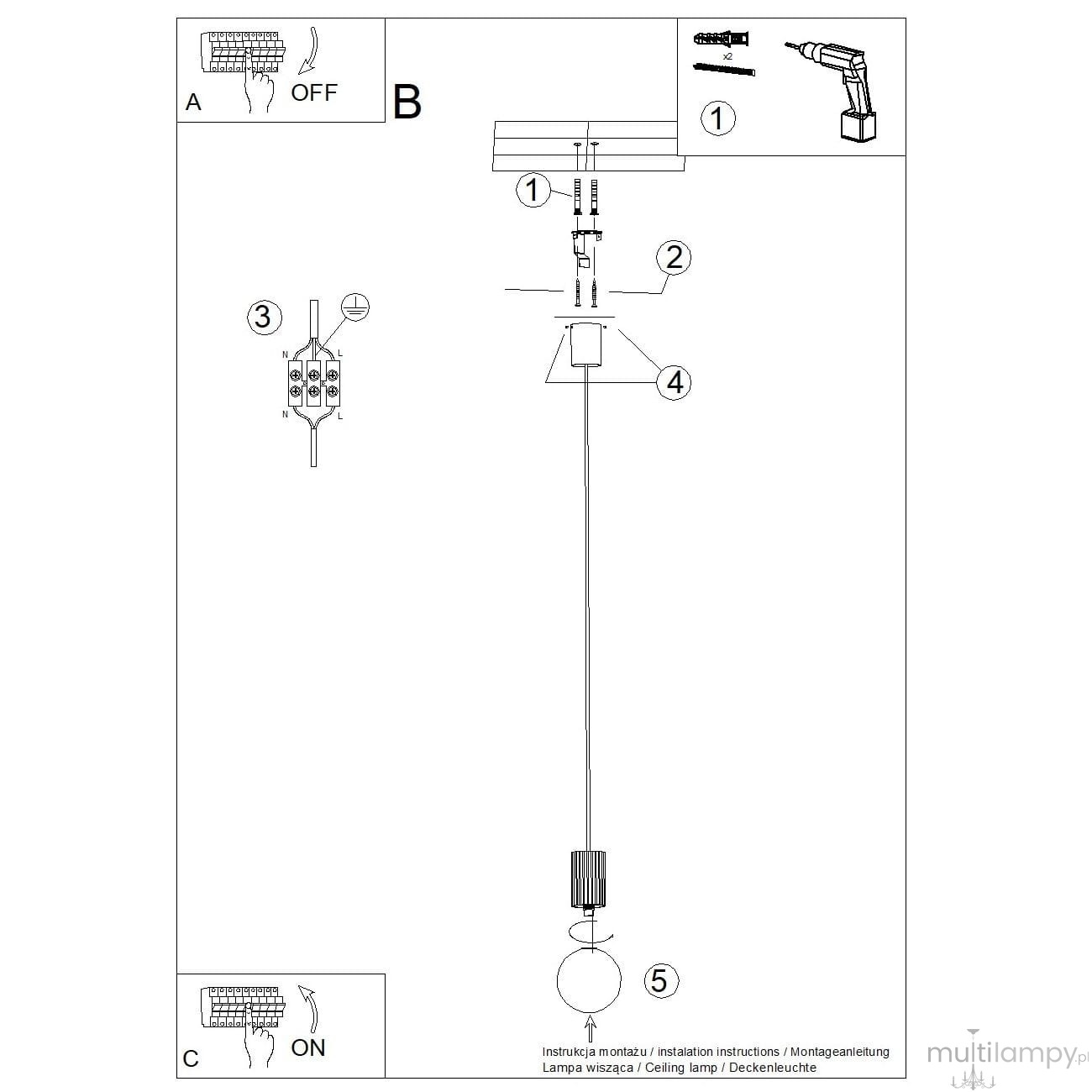Czarna lampa wisząca Halo 1xG9 z metalowym kloszem i długim, prostym przewodem. Montaż na suficie, z widocznymi elementami instalacyjnymi. Prosty design, idealna do nowoczesnych wnętrz.