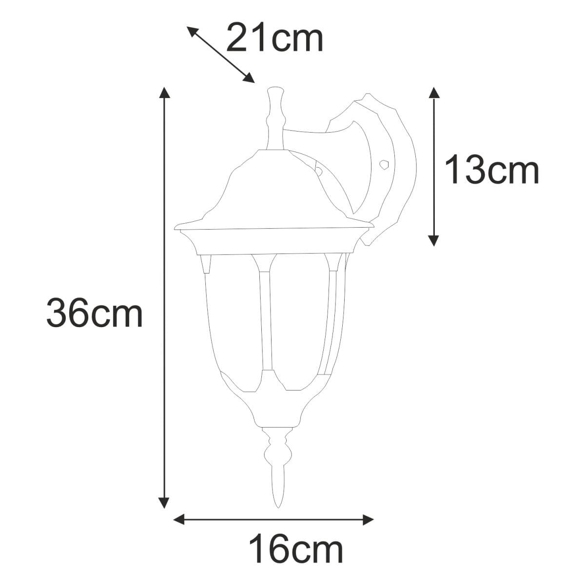 Kinkiet elewacyjny ścienny Vasco K-5007A/N DOWN w kolorze czarnym, w kształcie klasycznej latarni. Wymiary: wysokość 36 cm, szerokość 16 cm, głębokość 21 cm. Wyposażony w ozdobny element na wierzchu i ciekawe wykończenie.