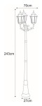 Lampa ogrodowa Lozana H243 w kolorze czarnym, stojąca, z trzema oprawami E27. Wymiary: wysokość 243 cm, średnica podstawy 27 cm, szerokość 70 cm. Elegancki design z klasycznymi kloszami.