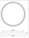 Lampa sufitowa LED Orign o mocy 40W i temperaturze barwowej 3000K, w kolorze czarnym. Okrągły kształt, średnica 595 mm, grubość 70 mm. Widok z góry oraz w przekroju, z widocznymi wymiarami.