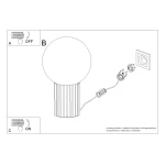 Beżowa lampa stołowa Halo z okrągłym kloszem i żebrowanym trzonem. Widoczny kabel z wtyczką G9 oraz przycisk do włączania i wyłączania. Lampa prezentowana w pozycji stojącej, na prostym tle.
