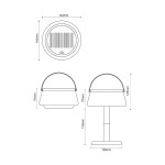 Lampa stołowa solarna LED Aure, czarna, o mocy 2,2W, ciepła barwa światła 2700K, IP44. Okrągła podstawa z uchwytem, wymiary: 142mm średnicy, 130mm wysokości. Idealna do użytku zewnętrznego.