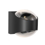 Kinkiet elewacyjny LED 12W w kolorze czarnym z przezroczystą, zaokrągloną osłoną. Produkt o wymiarach umożliwiających montaż na ścianie, z klasą szczelności IP65, emitujący światło o temperaturze barwowej 4000K.