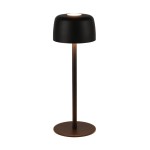 Lampa stołowa LED Poco 2W, kolor czarny, z okrągłą podstawą i matowym kloszem. Wysoka na około 30 cm, z ciepłym światłem 3000K, odpowiednia do wnętrz i na zewnątrz (IP44). Ujęcie frontalne, produkt stoi stabilnie na płaskiej powierzchni.
