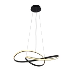 Lampa wisząca Consa 1xLED 40W CCT w kolorze czarnym, o nowoczesnym, spiralnym kształcie. Zawieszona na cienkich linkach, z podświetleniem LED w neutralnym odcieniu, na białym tle, podkreślająca elegancki design.
