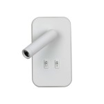 Kinkiet Doria 2xLED 8W w kolorze białym. Okrągły, ruchomy element świetlny zamocowany na prostokątnej podstawie, z dwoma przełącznikami. Wykończenie matowe, minimalistyczny design.