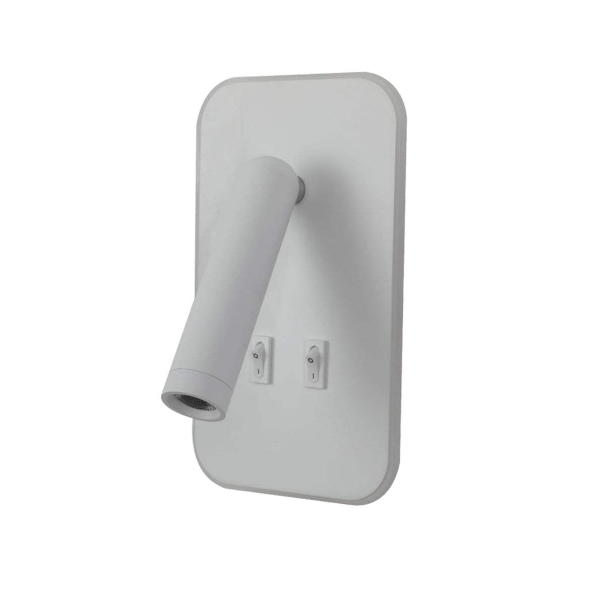 Doria kinkiet w kolorze białym, z podłużną, prostokątną podstawą i ruchomym ramieniem w kształcie cylindra. Wyposażony w dwa włączniki na podstawie. Doskonały do oświetlenia punktowego w nowoczesnych wnętrzach.