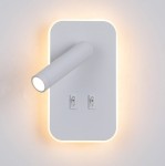 Kinkiet Doria w kolorze białym z dwoma źródłami światła LED 8W. Posiada prostokątną, matową obudowę z wbudowanym okrągłym reflektorem. Dwa przyciski włączenia na dolnej części. Oświetlenie z delikatnym podświetleniem tła.