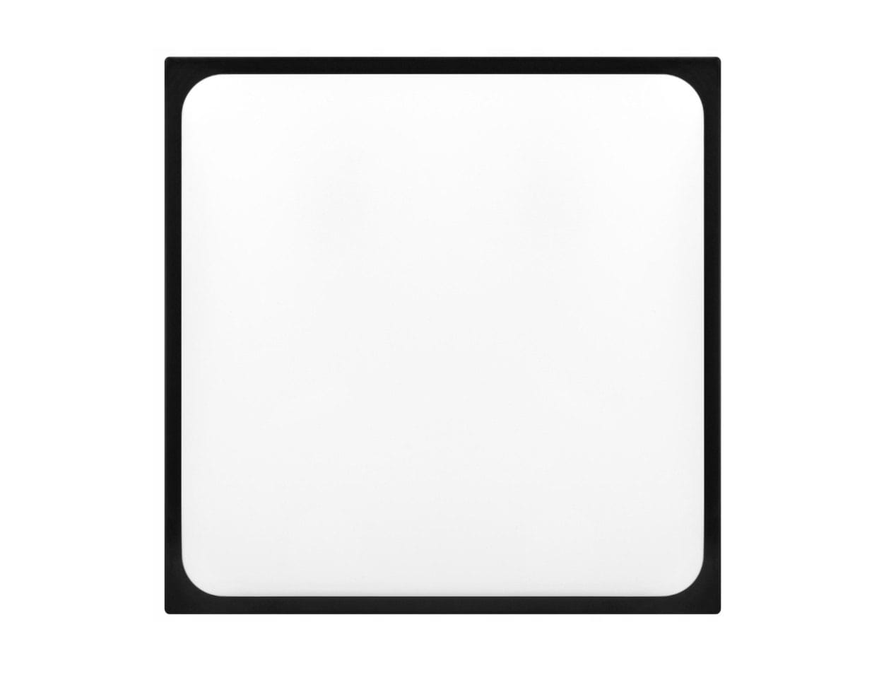 Plafon kwadratowy Luvo D29,5 cm w kolorze czarnym z białym kloszem, z czujnikiem ruchu, przeznaczony do montażu na suficie. Produkt o stopniu ochrony IP44, idealny do przestrzeni wewnętrznych i zewnętrznych.