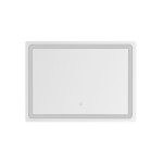 Lustro podświetlane prostokątne 70x50 cm, białe, z oświetleniem LED 24W CCT. Widok z góry, na tle białego tła. Zawiera okrągły przycisk do włączania. Gładka powierzchnia, minimalistyczny design.