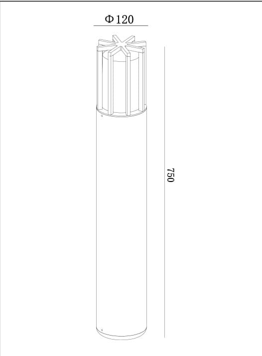 Grafitowa lampa ogrodowa stojąca Barrel H75 o wysokości 750 mm i średnicy 120 mm, z górnym kloszem w kształcie gwiazdy, przeznaczona do jednej żarówki E27. Prosta, cylindryczna forma, idealna do użytku zewnętrznego.