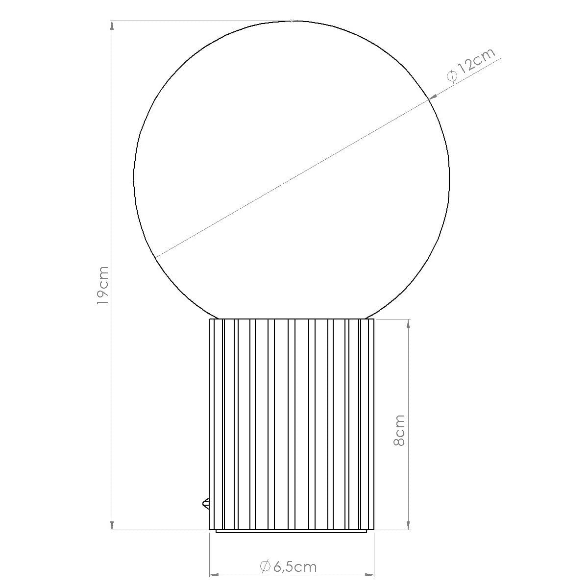 Lampa stołowa Halo w kolorze burgundowym z okrągłym kloszem o średnicy 12 cm, wysokości 19 cm, osadzona na cylindrycznej podstawie z pionowymi żłobieniami, o średnicy 6,5 cm i wysokości 8 cm.