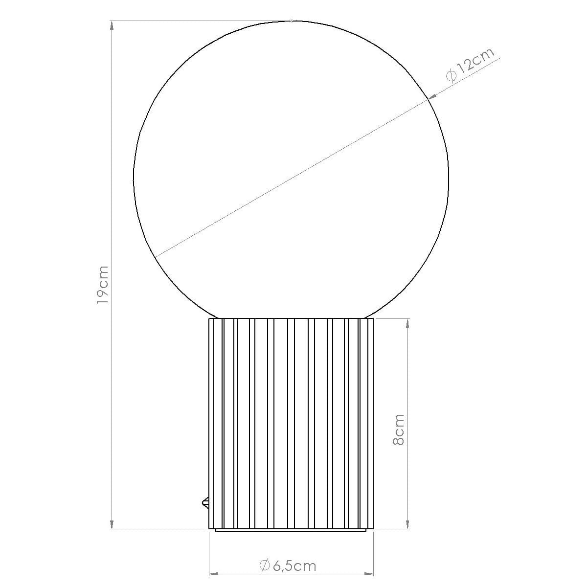Lampa stołowa Halo w brzoskwiniowym kolorze, z okrągłym kloszem o średnicy 12 cm i wysokości 19 cm. Podstawa o wymiarach 6,5 cm x 8 cm z pionowymi żeberkami. Ujęcie frontalne. Idealna do nowoczesnych wnętrz.