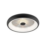Plafon Vertigo LED 29W CCT w kolorze czarnym, okrągły kształt z metalową obwódką. W centrum przezroczysta osłona z diodami LED, zdalne sterowanie. Produkt montowany na suficie, z delikatnym podświetleniem.