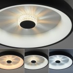 Plafon LED Vertigo 29W CCT w kolorze czarnym, z okrągłym kloszem i dekoracyjnym pierścieniem. Widoczna zmiana barwy światła oraz efekt świetlny. Ujęcie z góry, przedstawiające różne warianty oświetlenia.