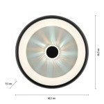 Plafon LED Vertigo w kolorze czarnym, średnica 46,5 cm i wysokość 9,5 cm. Okrągły kształt z centralnym otworem, wbudowany pilot. Zewnętrzna obręcz w jasnym kolorze, efektowne wykończenie. Idealny do nowoczesnych wnętrz.
