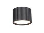 Czarna lampa sufitowa tuba GX53 z wypukłą, żebrowaną powierzchnią. Ujęcie frontalne, lampa w pozycji wiszącej, emitująca ciepłe światło z dolnej krawędzi. Brak widocznych napisów lub logo.