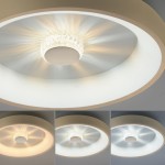 Plafon Vertigo z pilotem LED 37W CCT w kolorze mosiądzu. Okrągły kształt z teksturowanym kloszem, emitującym różne odcienie światła. Ujęcie z góry, pokazujące detale lampy oraz zmieniające się efekty oświetleniowe.