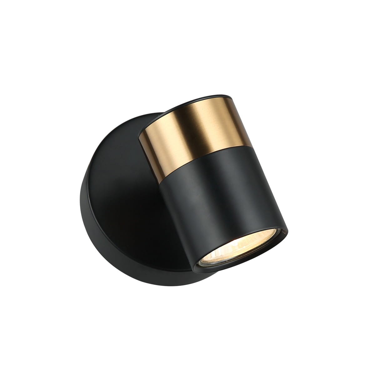 Kinkiet spot Elice 1xGU10 w kolorze czarnym, z metalowym wykończeniem w kolorze złotym. Okrągła baza, cylindryczny klosz skierowany w dół, montowany na ścianie. Idealny do nowoczesnych wnętrz.