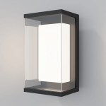 Kinkiet elewacyjny LED Baker Street 10W 3000K w kolorze czarnym. Prosta, kwadratowa obudowa z przezroczystym szkłem, w kształcie prostokąta. Montowany na ścianie, z widocznym źródłem światła wewnątrz.