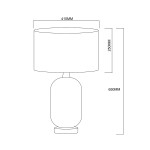 Lampa stołowa Tamiza w kolorze białym, z kloszem o średnicy 410 mm i wysokości 250 mm. Podstawa o owalnym kształcie, wysokość całkowita wynosi 650 mm. Prosty, elegancki design, idealna do wnętrz nowoczesnych.