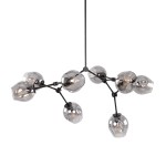 Lampa wisząca Ferral z ośmioma kloszami E27 w kolorze czarnym, z dymionego szkła. Ułożona w nowoczesny, asymetryczny sposób, z metalowymi elementami łączącymi. Klosze mają różne kształty, co nadaje lekkości i stylu.