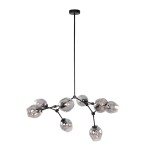 Lampa wisząca Ferral 8xE27 w kolorze czarnym z dymionymi kloszami. Produkt w kształcie rozgałęzienia z siedmioma szklanymi, przezroczystymi kloszami, zawieszony na cienkim, czarnym przewodzie, w stylu nowoczesnym.