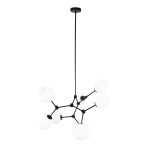 Lampa wisząca Ferral 8xE27 w kolorze czarnym z białymi kloszami. Konstrukcja o nowoczesnym designie z ośmioma źródłami światła, zawieszona na cienkim przewodzie. Klosze mają kształt lekko zaokrąglony. Idealna do nowoczesnych wnętrz.