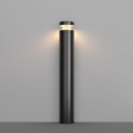 Grafitowa lampa ogrodowa LED Olten H80 o mocy 12W i temperaturze barwowej 3000K, w formie pionowego słupa z okrągłą górną częścią, emitująca ciepłe światło. Umieszczona na gładkiej powierzchni w jasnym tle.