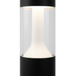Czarna lampa ogrodowa Koln H45 LED 8W 4000K, o cylindrycznym kształcie. Górna część z przezroczystego tworzywa, emitująca ciepłe światło. Ujęcie frontalne, pokazujące detale konstrukcji i źródło światła.