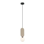 Lampa wisząca Lorenzo 1xG9 w kolorze czarnym i beżowym, z okrągłą, mleczną żarówką zawieszoną na długim, czarnym przewodzie. Elementy beżowe mają teksturowaną powierzchnię, a całość utrzymana jest w nowoczesnym stylu.