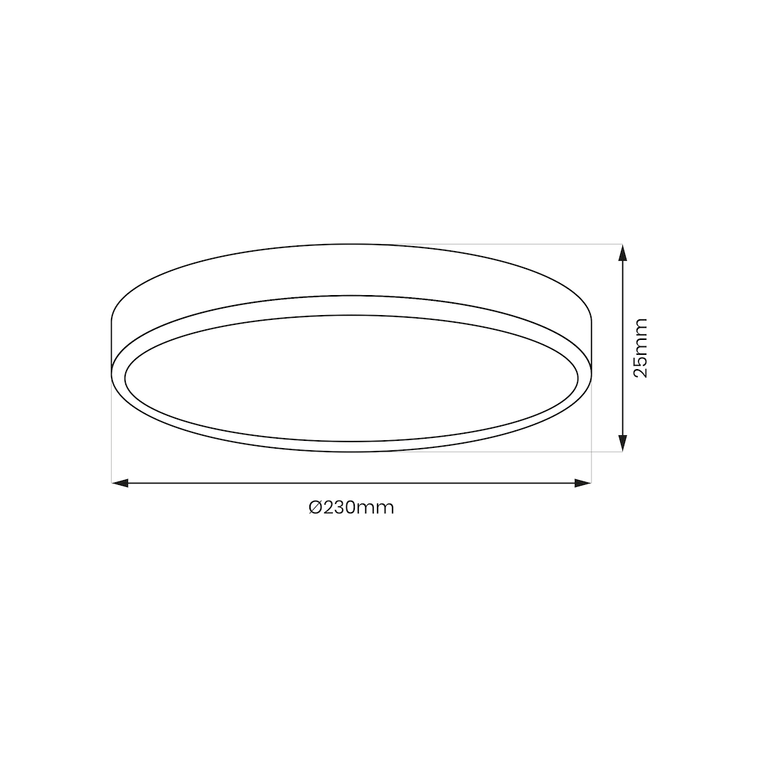 Plafon LED Maq D23 o średnicy 230 mm i wysokości 25 mm, w kolorze białym. Posiada nowoczesny, okrągły kształt, idealny do montażu sufitowego. Wbudowana technologia CCT umożliwia zmianę temperatury barwowej światła.
