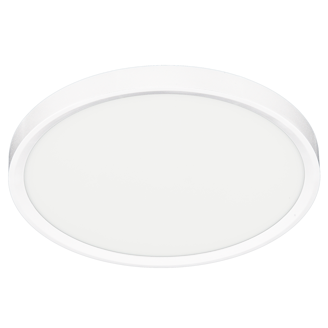 Plafon LED Maq D30 o mocy 24W w kolorze białym, w okrągłym kształcie z płaską powierzchnią. Ujęcie frontalne, produkt zamontowany na suficie, bez dodatkowych elementów dekoracyjnych.