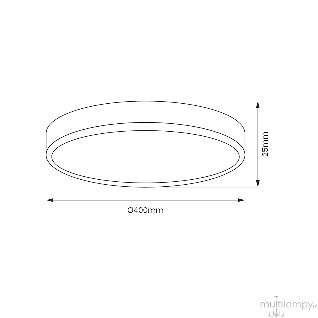 Plafon LED Maq D40 w kolorze białym, o średnicy 400 mm i grubości 25 mm. Prosty, okrągły kształt, przeznaczony do montażu sufitowego, z mocą 32W i funkcją zmiany temperatury barwowej (CCT).