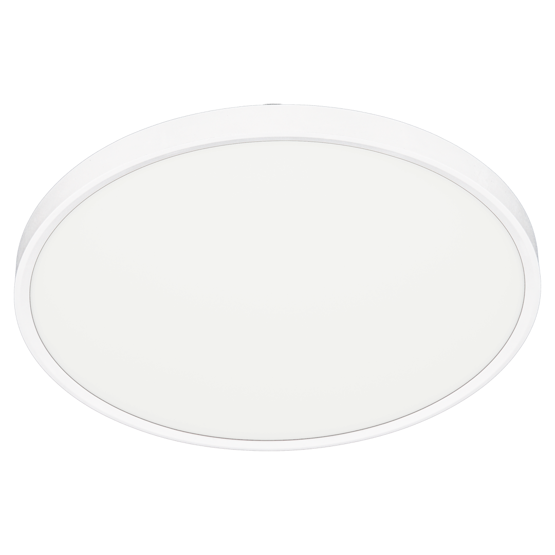 Plafon LED Maq D50 o mocy 40W w kolorze białym, okrągły kształt z gładką, matową powierzchnią. Zawieszenie na suficie, widoczny subtelny metalowy brzeg. Idealny do oświetlenia wnętrz.
