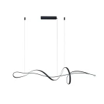 Lampa wisząca Mila 1xLED 40W CCT w kolorze czarnym, o nowoczesnym, falistym kształcie. Zawieszona na cienkich linkach, z prostokątną podstawą u góry, idealna do nowoczesnych wnętrz.