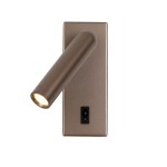 Kinkiet Nova w kolorze kawowym z wbudowanym źródłem LED 2,5W. Lampa ma cylindryczny kształt z ruchomą głowicą, zamontowana na prostokątnej podstawie. Widoczny włącznik w kolorze czarnym.