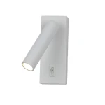 Kinkiet Nova w kolorze białym z pojedynczym źródłem światła LED o mocy 2,5W. Lampa ma prosty, cylindryczny kształt z ruchomą głowicą, zamontowana na prostokątnej podstawie z włącznikiem.